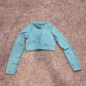 Teal Long Sleeve Workout Crop Top